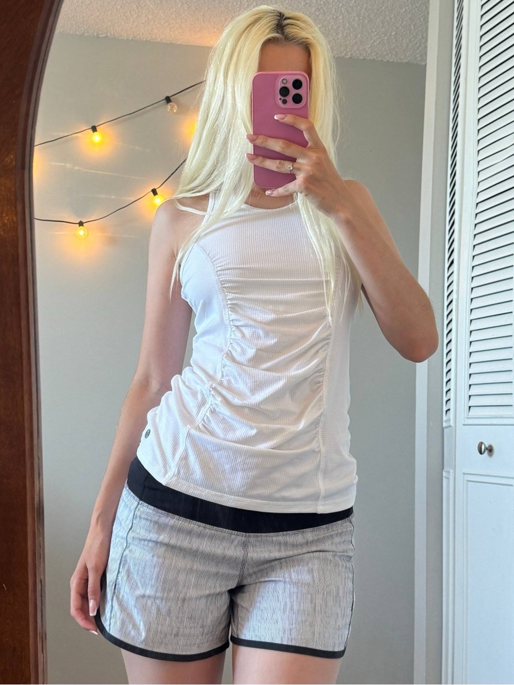 Y2K Yoga style Lija White Ruched Athletic Tank Top